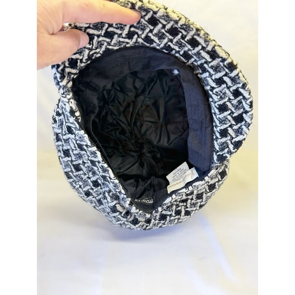 Newsboy Hat Women Cabbie Cap Black, Gray & White Wool Blend Collectioneighteen
